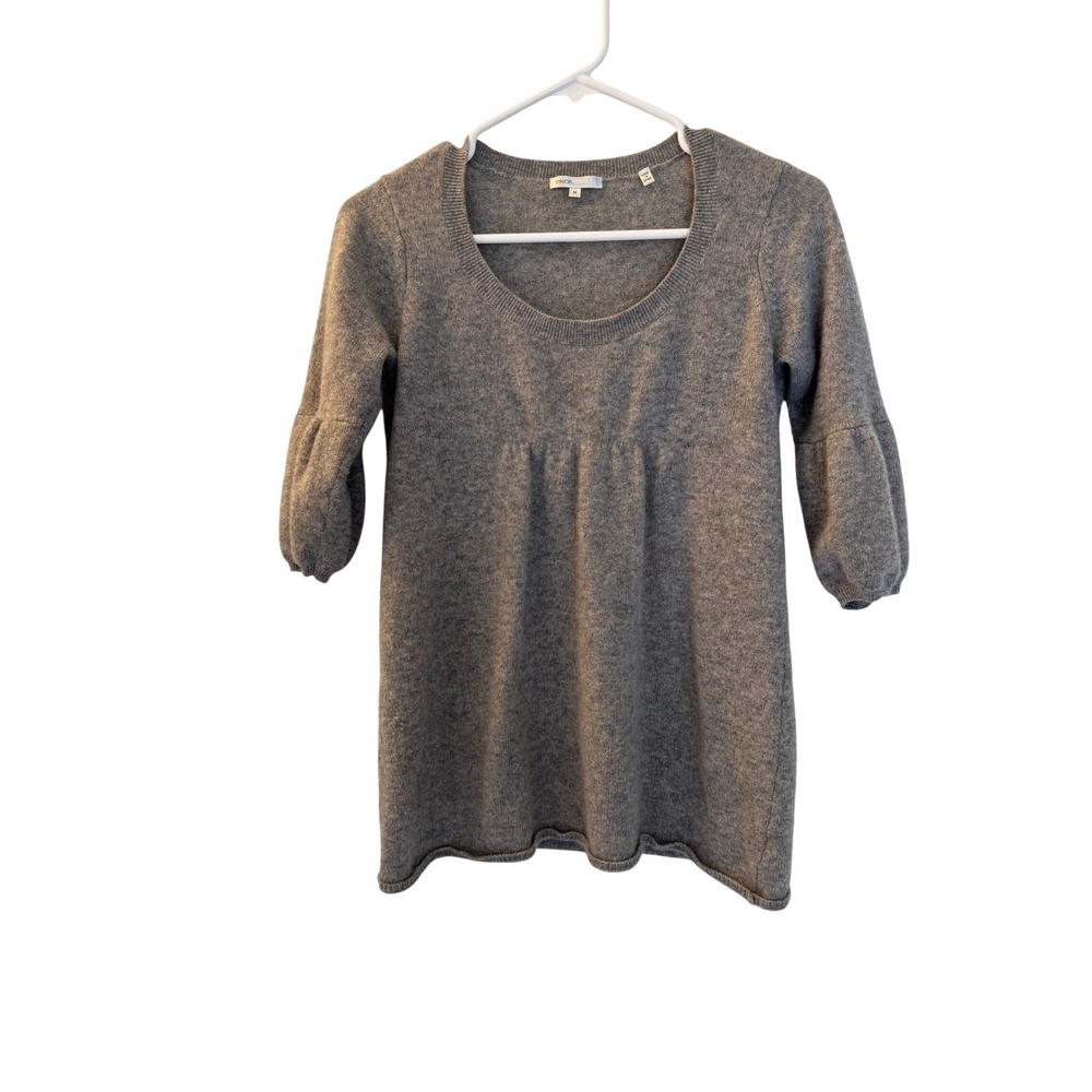 Vince Gray Cashmere Scoop Neck Puff Sleeve‎ Empire Waist Sweater Womens Medium